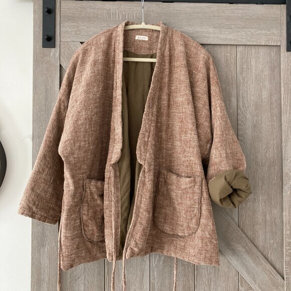 100% Solid Linen Cotton,Quilted Versatile Mild Winter/Autumn Coat, OS, Khaki - Picture 11 of 12